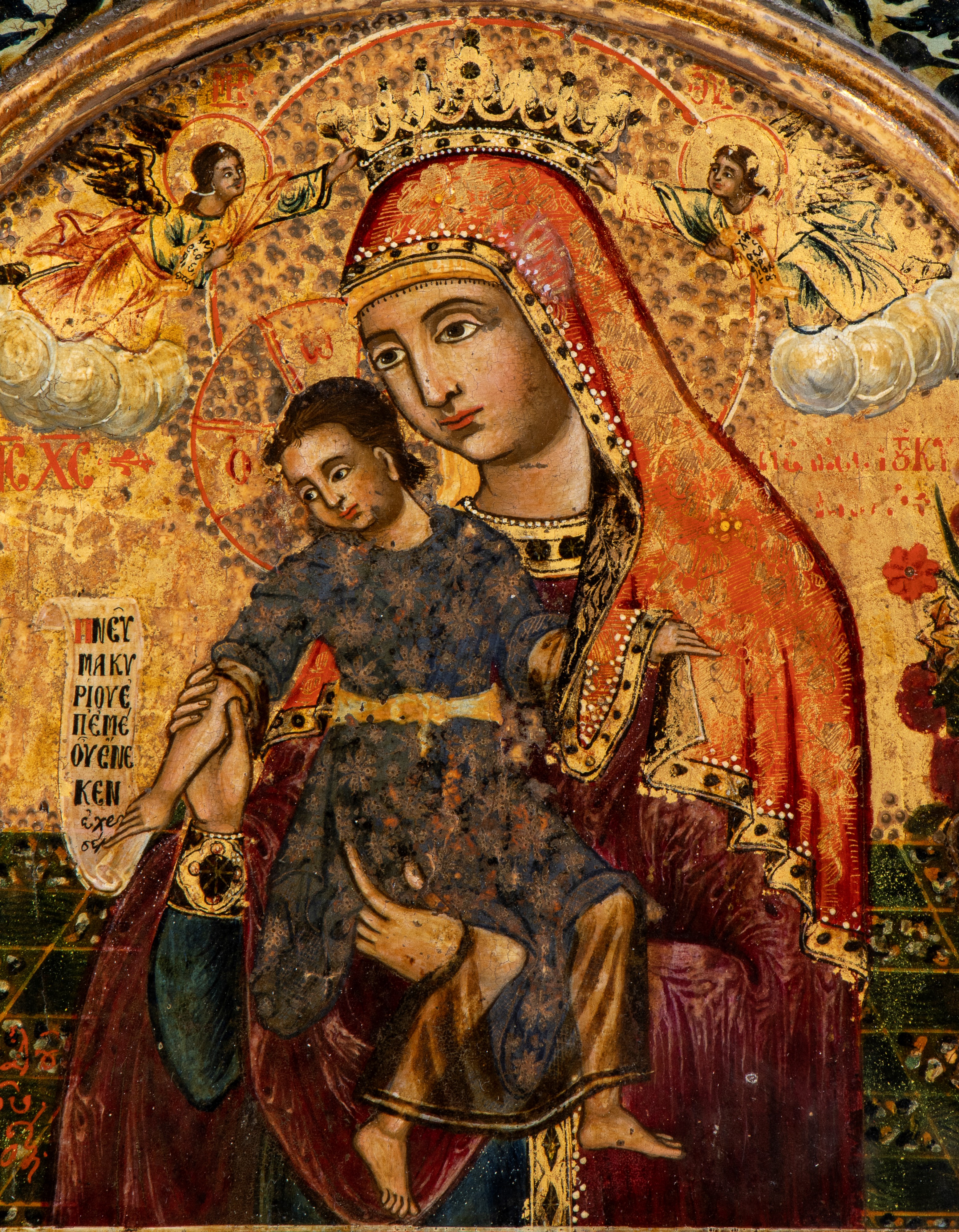 Icona Ortodossa Raffigurante Madonna con Bambino e Pergamena