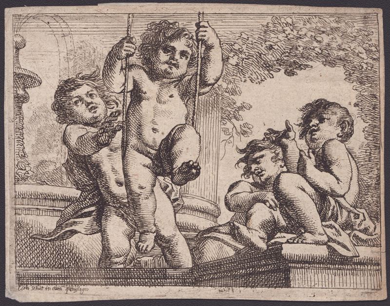 Cornelis Schut - Quattro Putti Nudi con Altalena