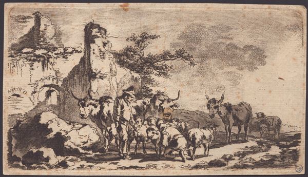 Landscape with shepherd and cattle