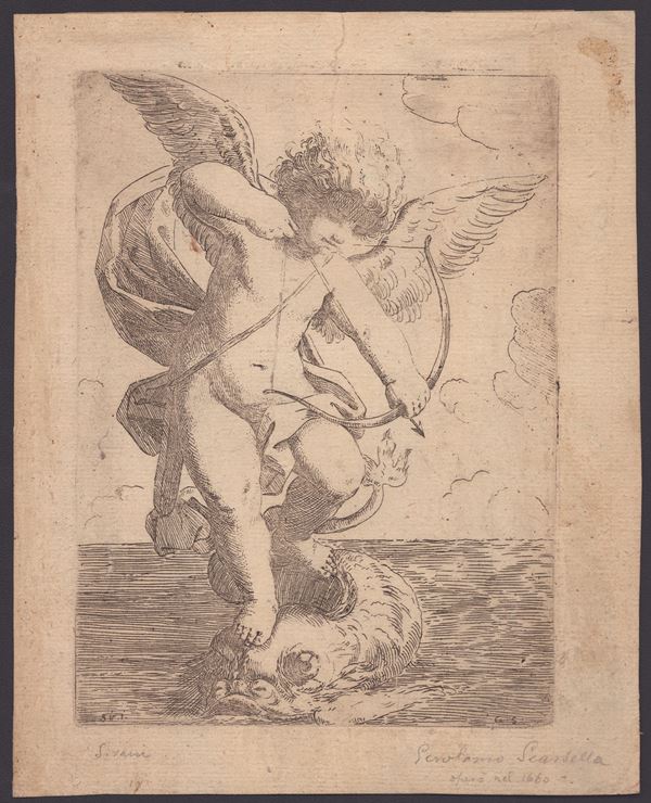 Girolamo Scarsello - Cupid standing on dolphin's back
