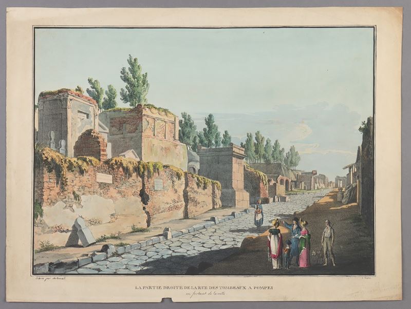 Wilhelm Jacob Hüber - La Partie Droite De la Rue Des Tombeaux À Pompei En Sortant De la Ville