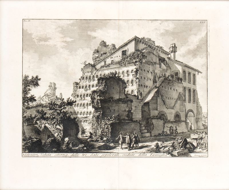 Giovanni Battista Piranesi - Veduta Esterna delle Tre Sale Sepolcrali, Credute della Famiglia di ...