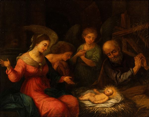Artista genovese, XVII secolo - Natività con angeli