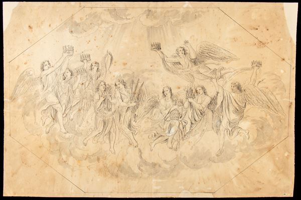 Luigi Ademollo - Recto: Gloria di angeli | Verso: Studio per decorazione con gli Evangelisti