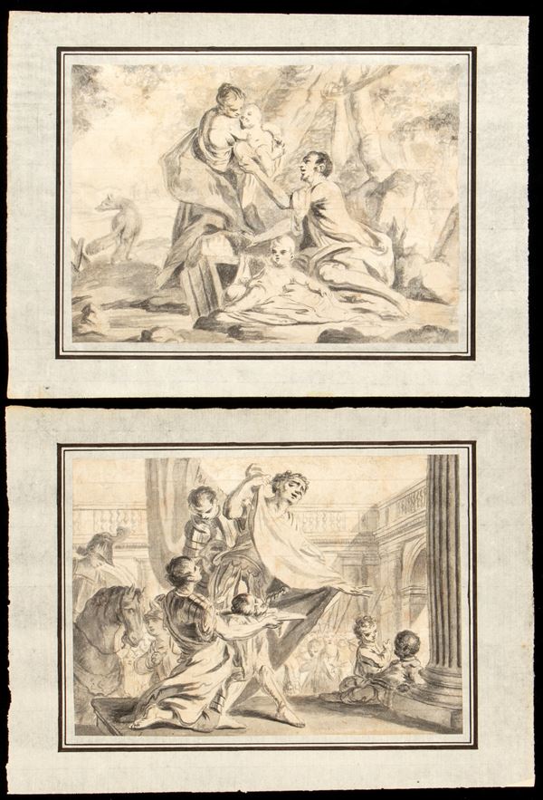 Giambettino Cignaroli - The finding of Romulus and Remus | The head of Pompey presented to Julius Cesar