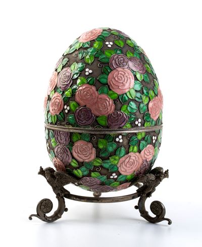 Grande Uovo in Argento e Smalti Cloisonnè