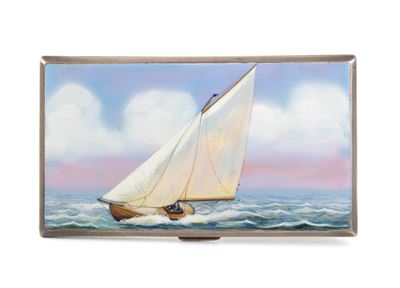 Portasigarette Art Déco Inglese in Argento e Smalti Policromi