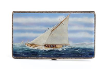 Portasigarette Art Déco Inglese Slipway in Argento e Smalti Policromi