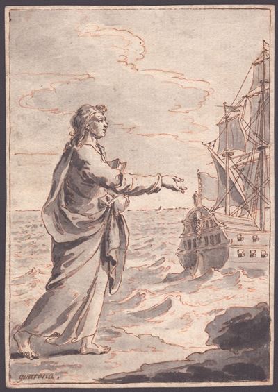 Figura in Paesaggio Marino con Barca