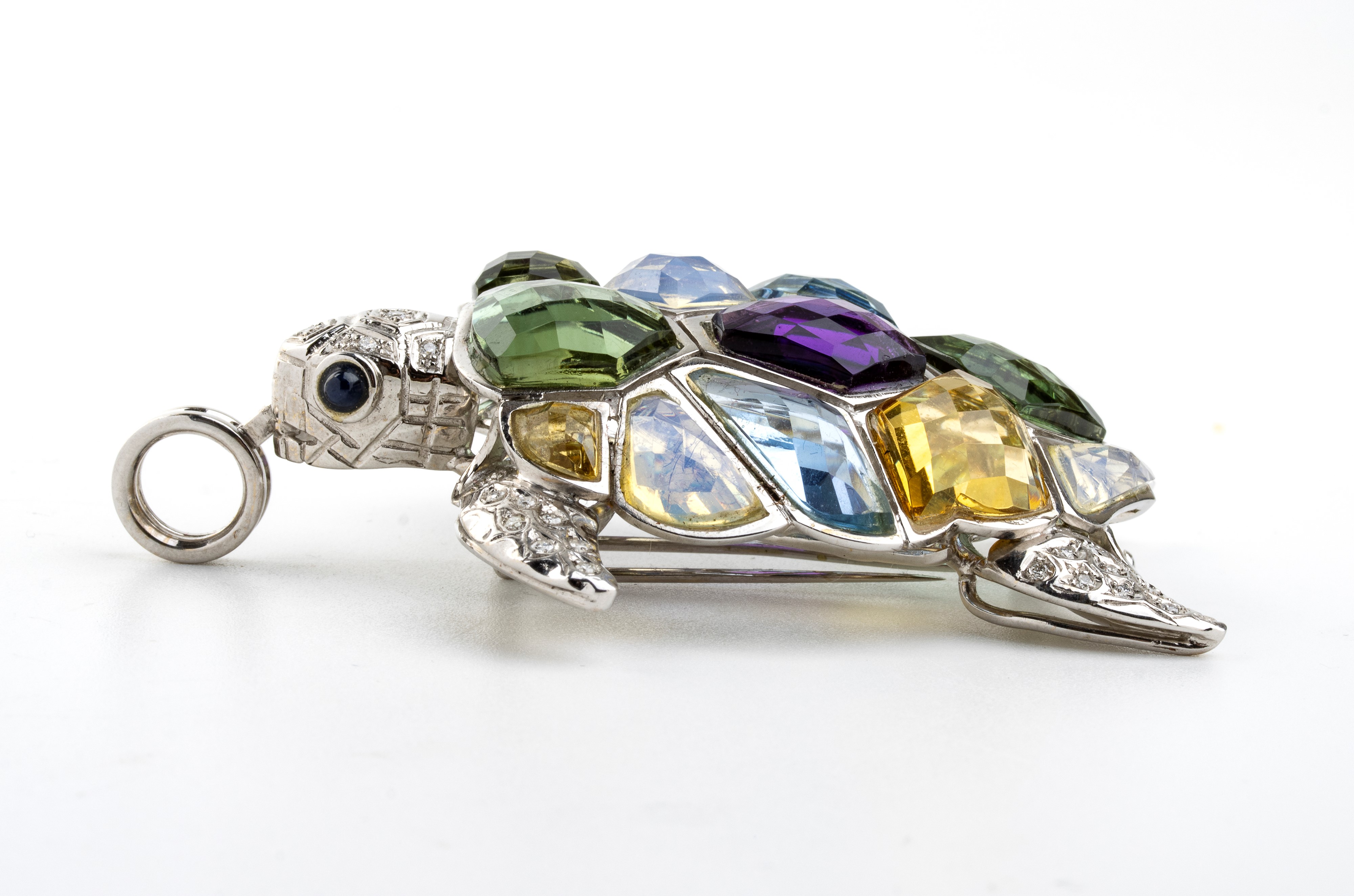 Spilla - Pendente tartaruga in oro, diamanti e paste vitree