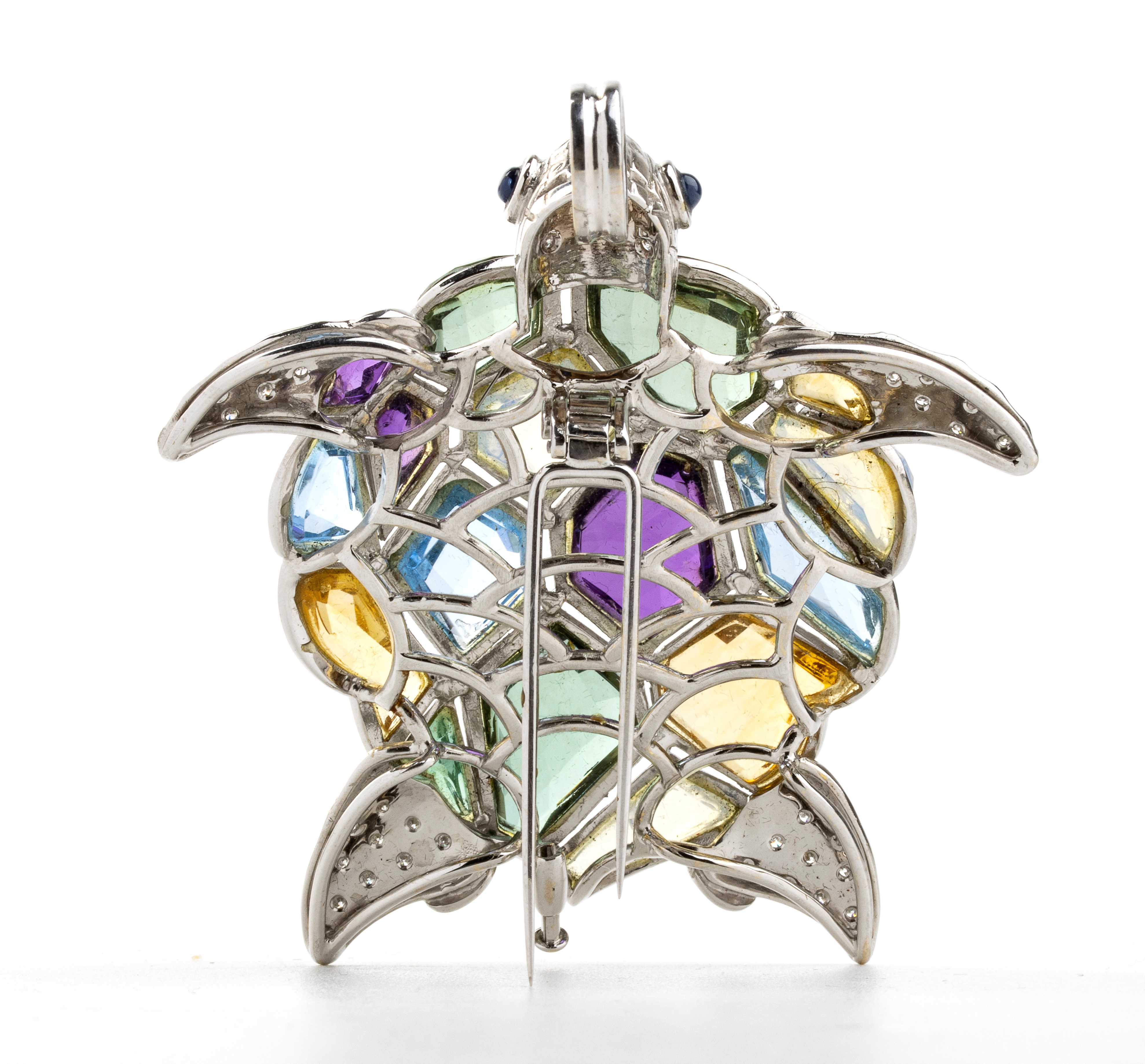 Spilla - Pendente tartaruga in oro, diamanti e paste vitree