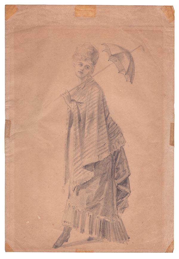 Donna con ombrello  (XIX secolo)  - Asta Disegni, Stampe e Carte Geografiche dal XVI al XIX secolo - Bertolami Fine Art - Casa d'Aste