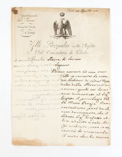Lettera Manoscritta e Autografa del Sottoprefetto Zelli - Pazzaglia