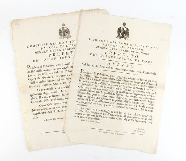 Due bandi Napoleonici di Roma sull'assegnazione dei lavori 
