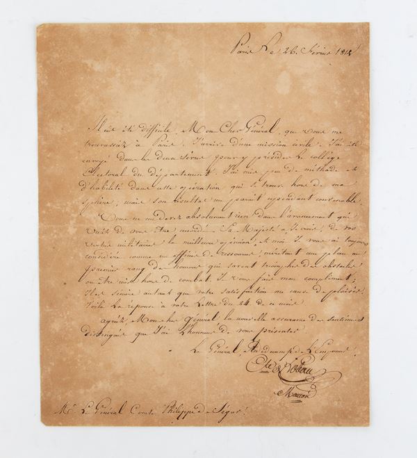 Lettera autografa aiutanti di campo dell'imperatore Mouton   (1812)  - Asta Militaria, Ordini cavallereschi, Napoleonica - Bertolami Fine Art - Casa d'Aste