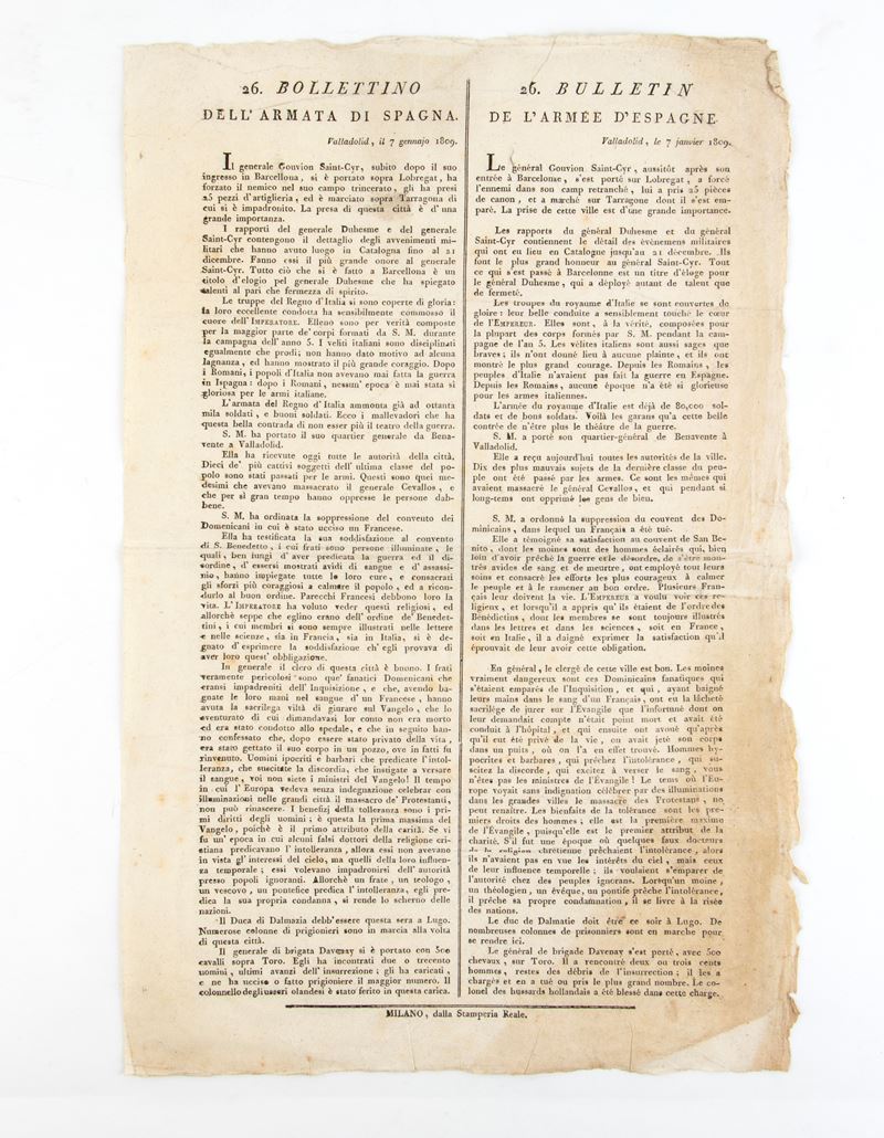 Bollettino Armata di Spagna 26, 7 Gennaio 1809