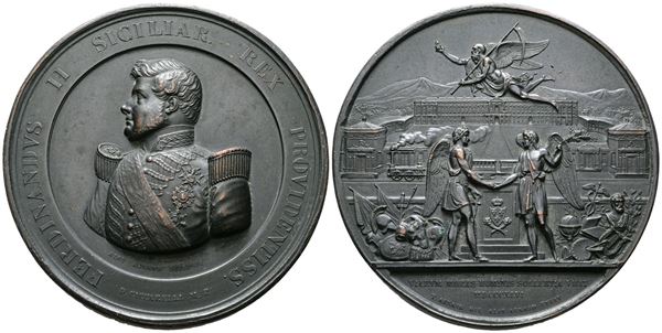 NAPOLI. REGNO DELLE DUE SICILIE. Ferdinando II di Borbone (1830-1859). Medaglia 1846 per l'inaugurazione del tratto ferroviario Napoli-Caserta-Capua. D'Auria 211; Ae; 73,7mm