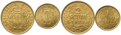 San Marino. 1 e 2 Scudi 1975, Dittico. Au (5,98 G; 21,02 MM); Au (2,94 G; 15,95 MM)