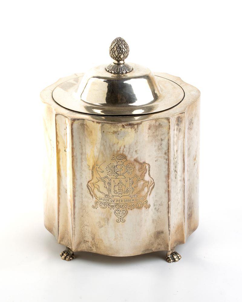 Biscottiera in Argento con Stemma Nobiliare della Worshipful Society Of Apothecaries