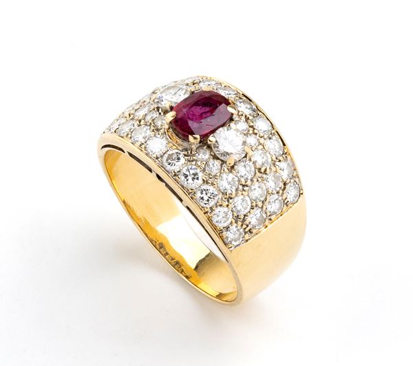 Diamond ruby gold band ring 