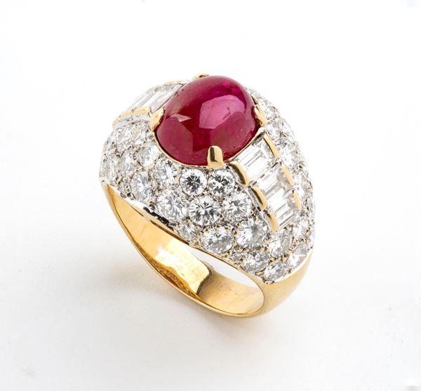 Ruby diamond gold band ring   