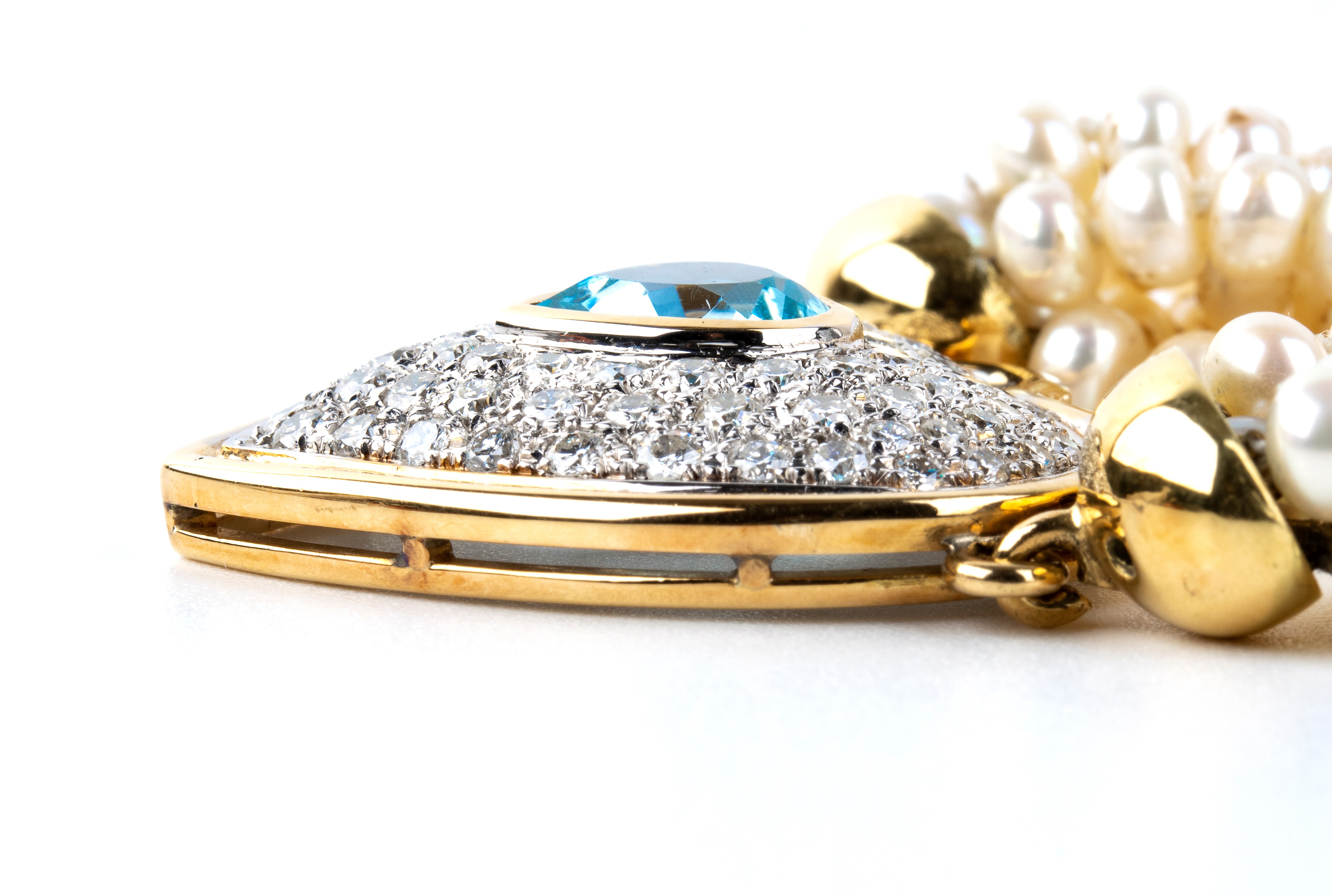 Girocollo in oro con perle, diamanti e acquamarina