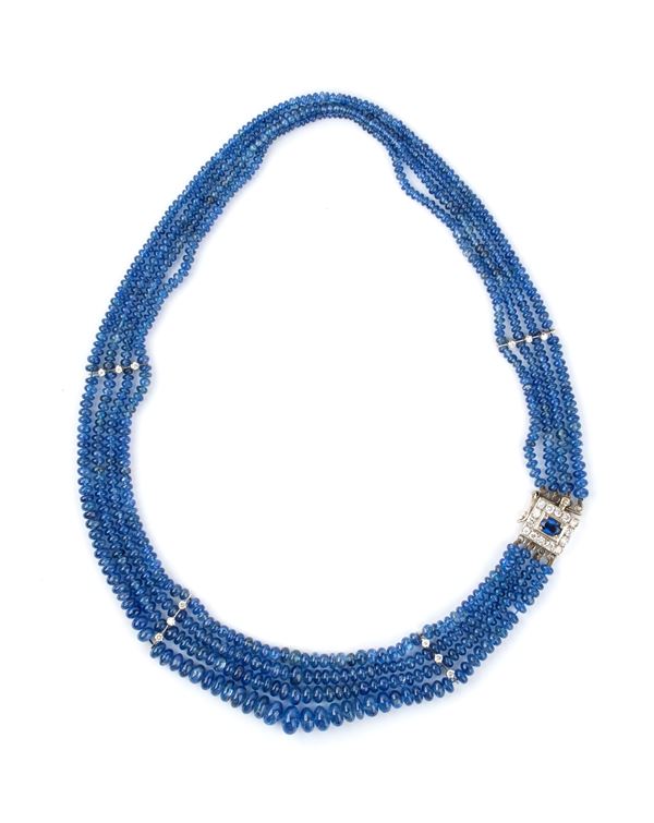 Blue sapphires diamond gold necklace 