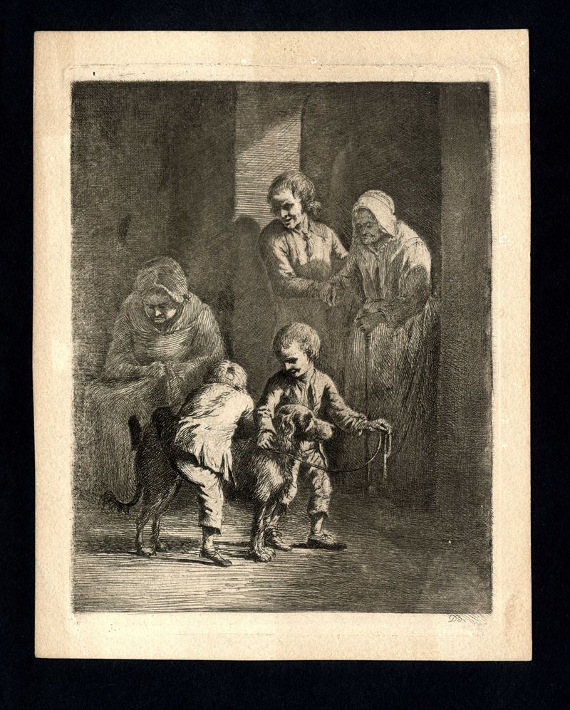 Jean Jacques De Boissieu - Bimbi con Cane al Guinzaglio