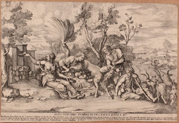 Pietro Santi Bartoli : Jupiter suckled by the goat Amalthea  - Auction Drawings, Prints and Geographical Maps from the 16th to the 19th Century - Bertolami Fine Art - Casa d'Aste