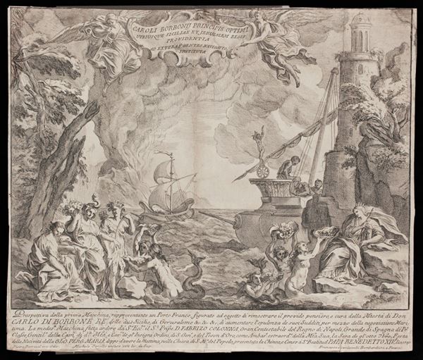 Miguel de Sorello - Prospettiva della prima macchina, rappresentante un Porto Franco...