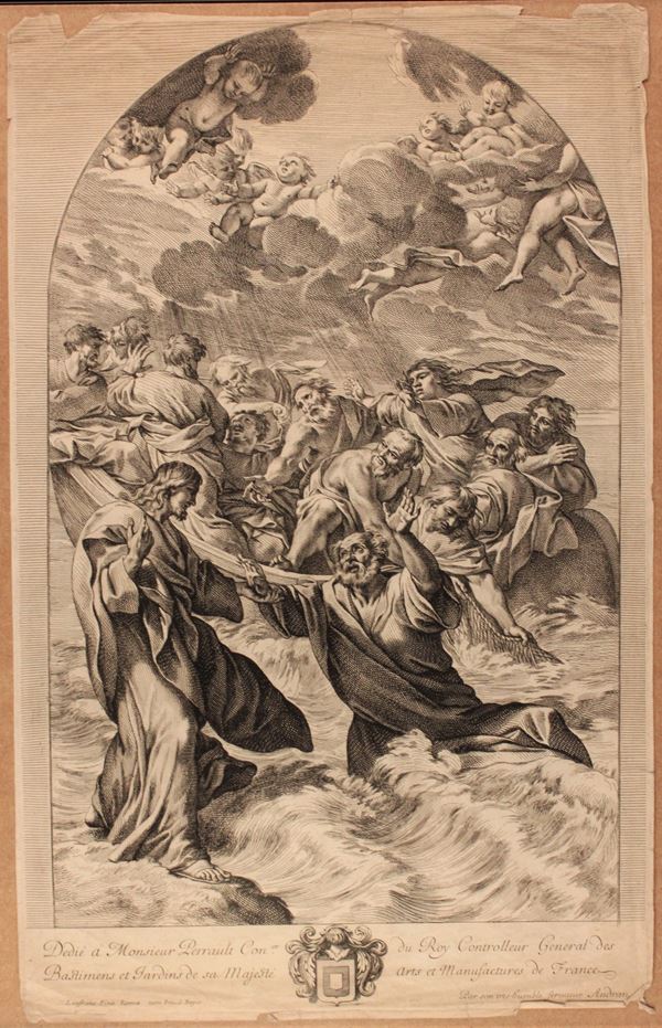 Girard Audran : The Navicella, St. Peter saved from the waters  - Auction Drawings, Prints and Geographical Maps from the 16th to the 19th Century - Bertolami Fine Art - Casa d'Aste