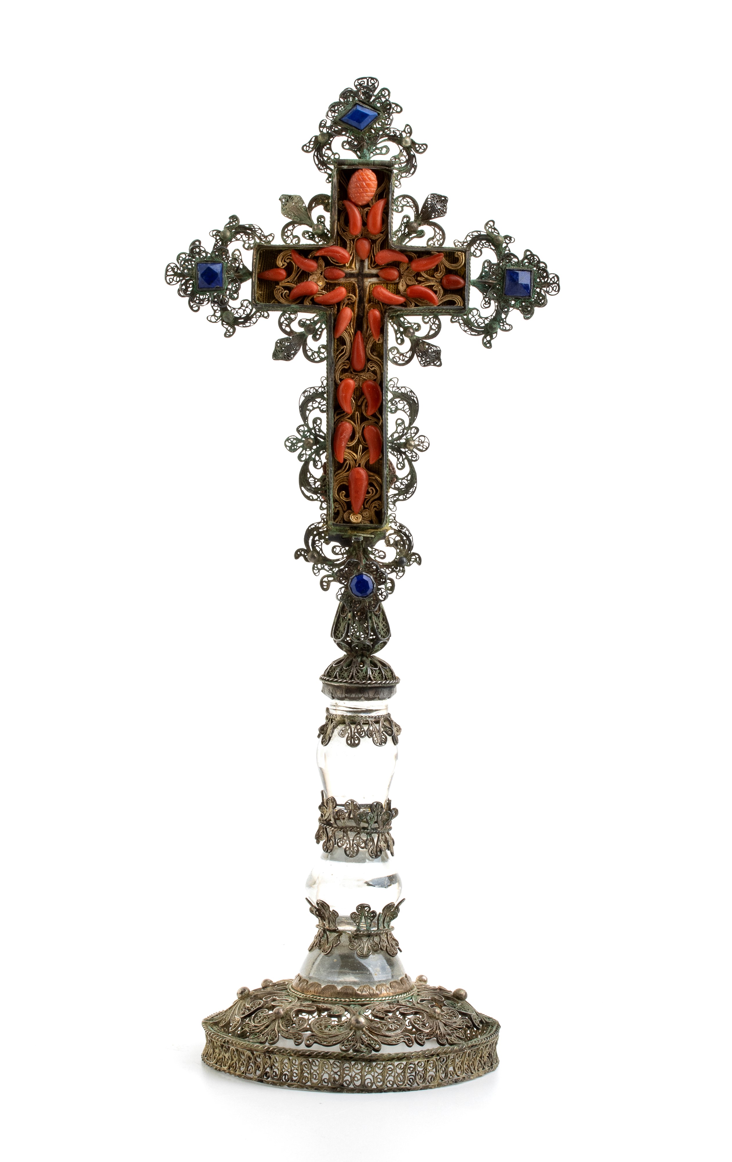 Oreficeria Siciliana - Croce Reliquiario in Argento e Corallo