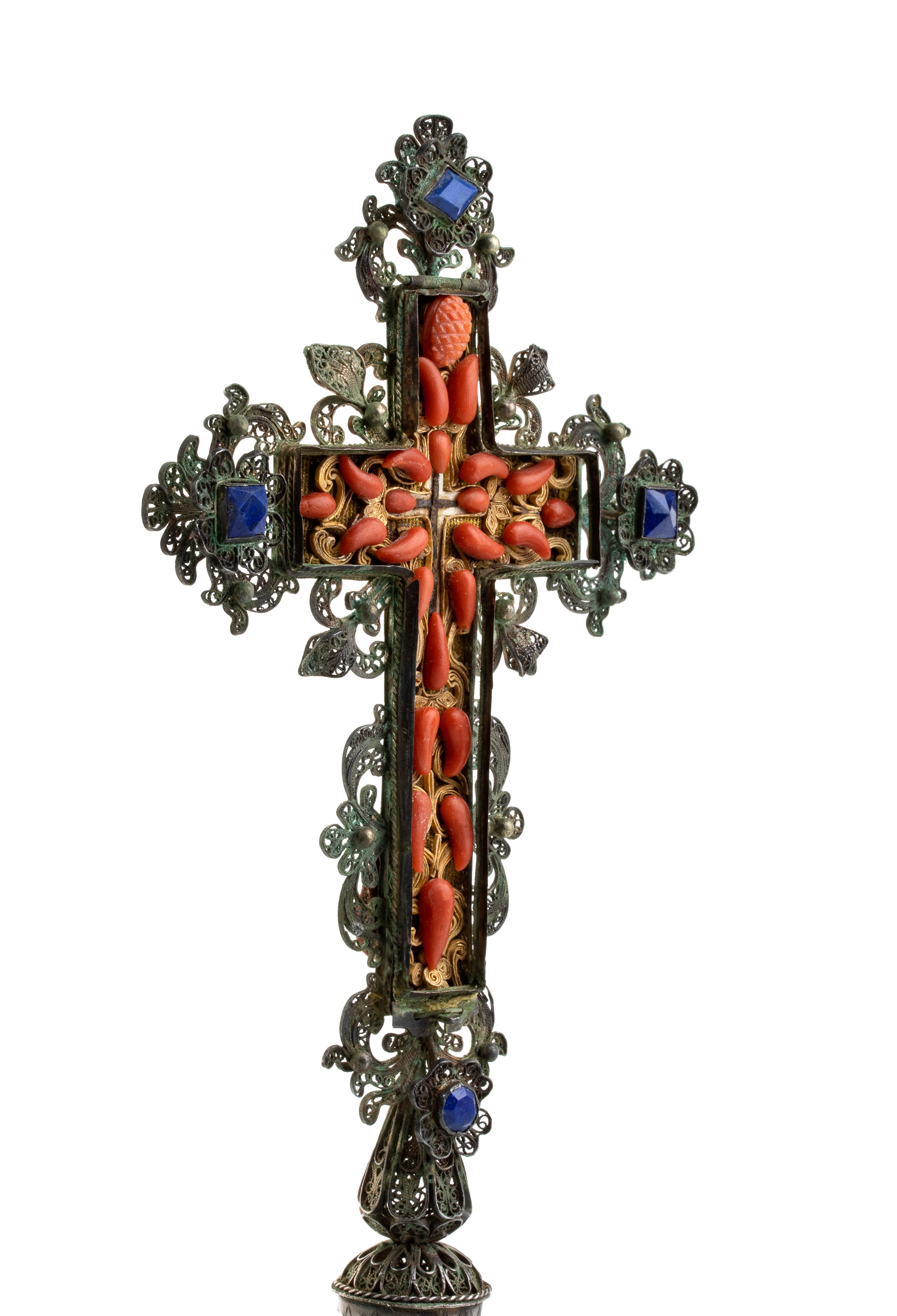 Oreficeria Siciliana - Croce Reliquiario in Argento e Corallo