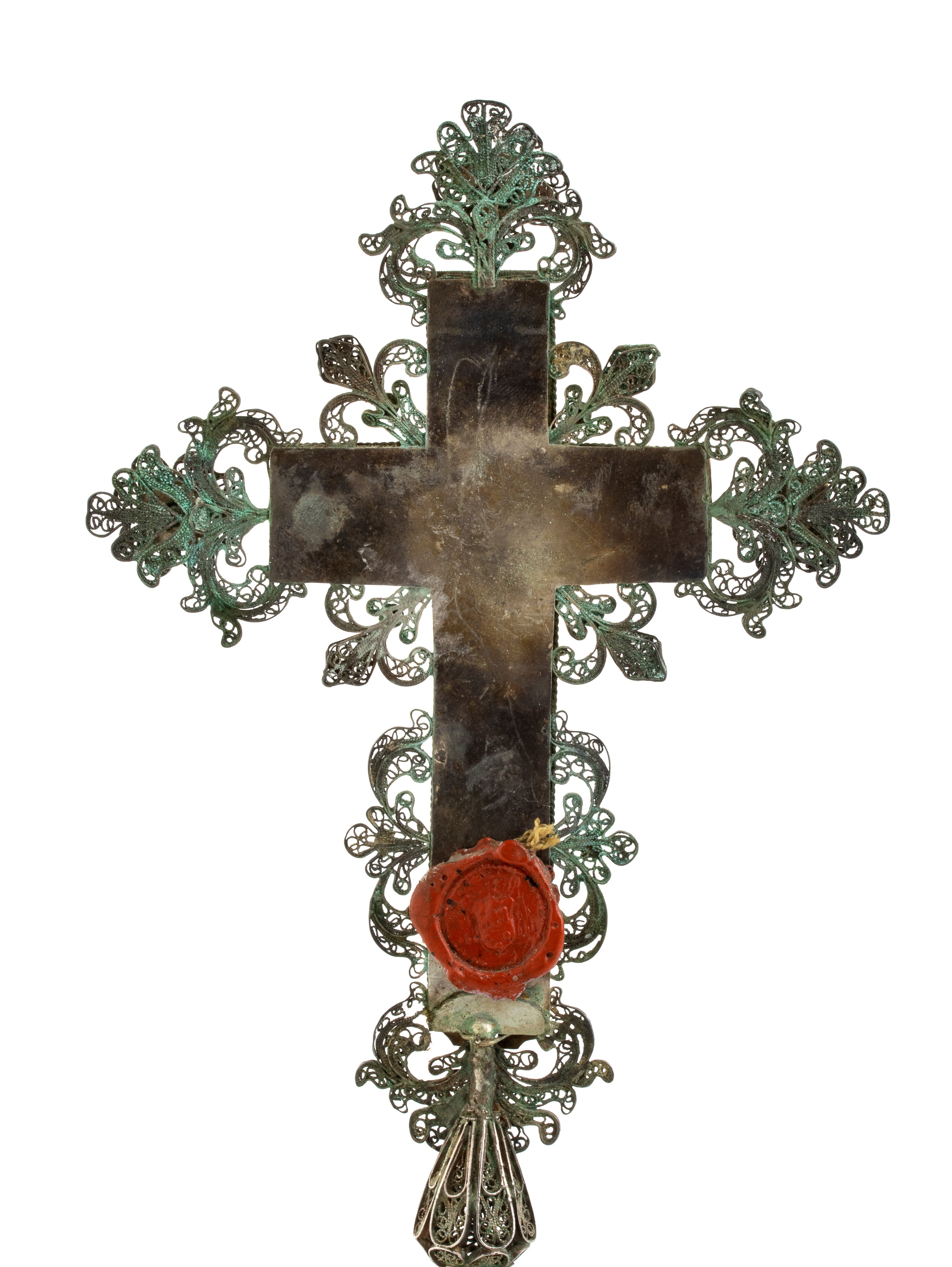 Oreficeria Siciliana - Croce Reliquiario in Argento e Corallo