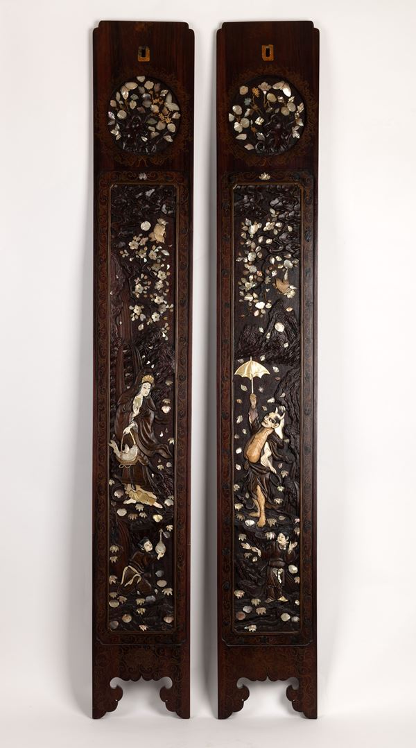 Pair of carved Shibayama panels 