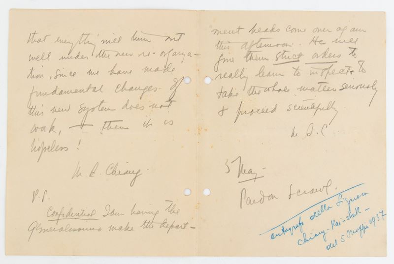 Lettera Autografa di Madame Chiang Kai-shek