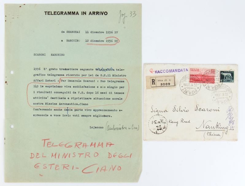 Telegramma del Ministro degli Esteri Ciano al Generale Silvio Scaroni