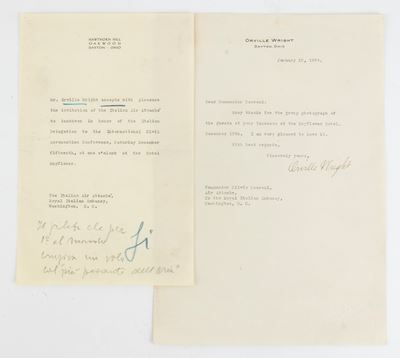 Lettera Autografa di Orville Wright al Comandante Scaroni