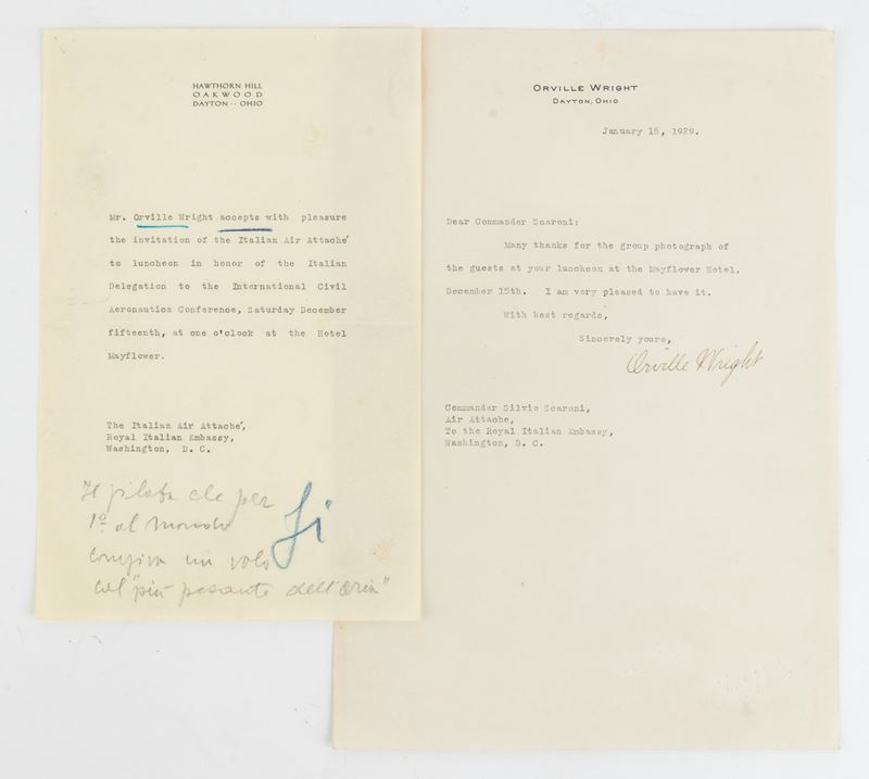 Lettera Autografa di Orville Wright al Comandante Scaroni