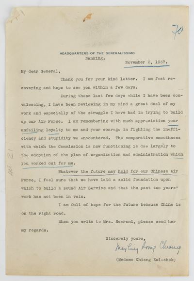 Lettera Firmata da Madame Chiang Kai-shek
