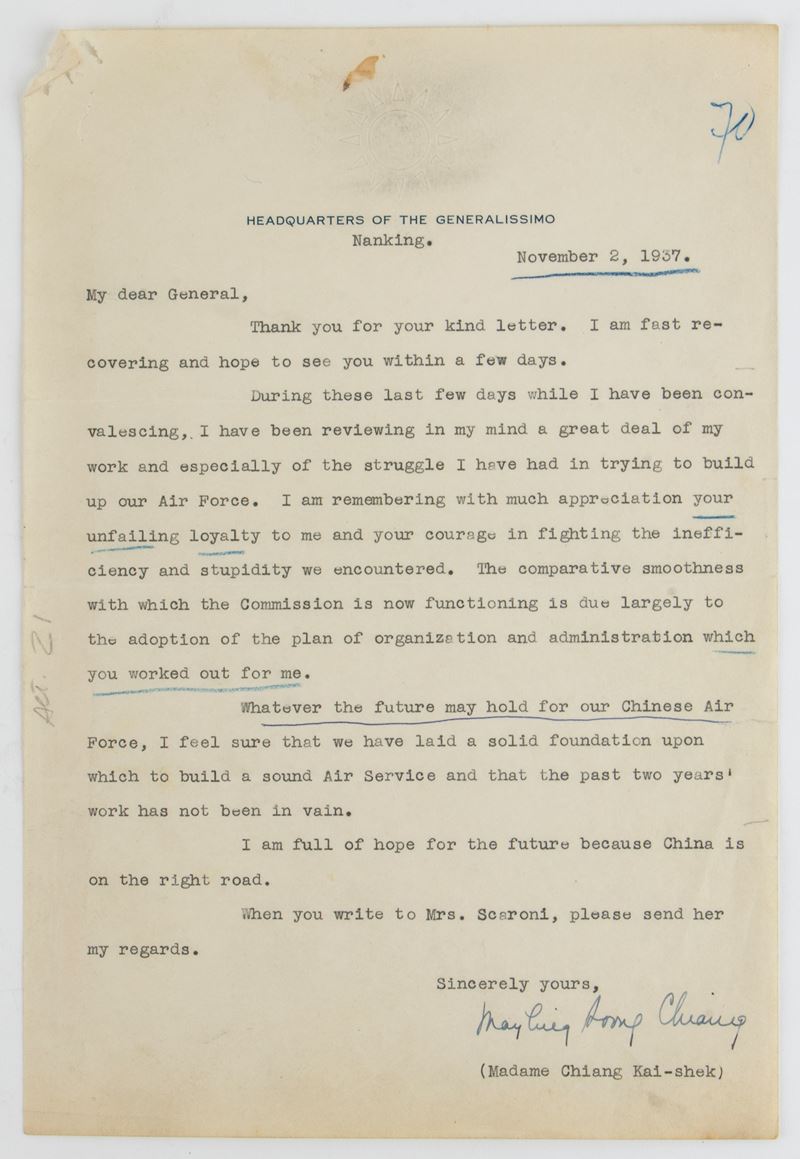 Lettera Firmata da Madame Chiang Kai-shek
