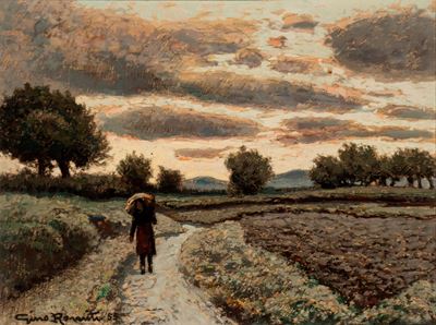 Paesaggio al Tramonto con Viandante