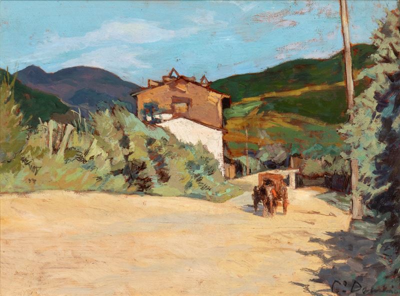 Carlo Domenici - Paesaggio di Campagna con Carro