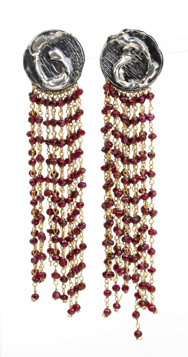 ISABELLA ASTENGO - Sterling silver garnet drop earrings