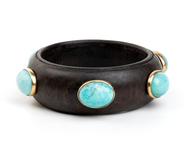 ISABELLA ASTENGO - Wood bracelet with turquoises