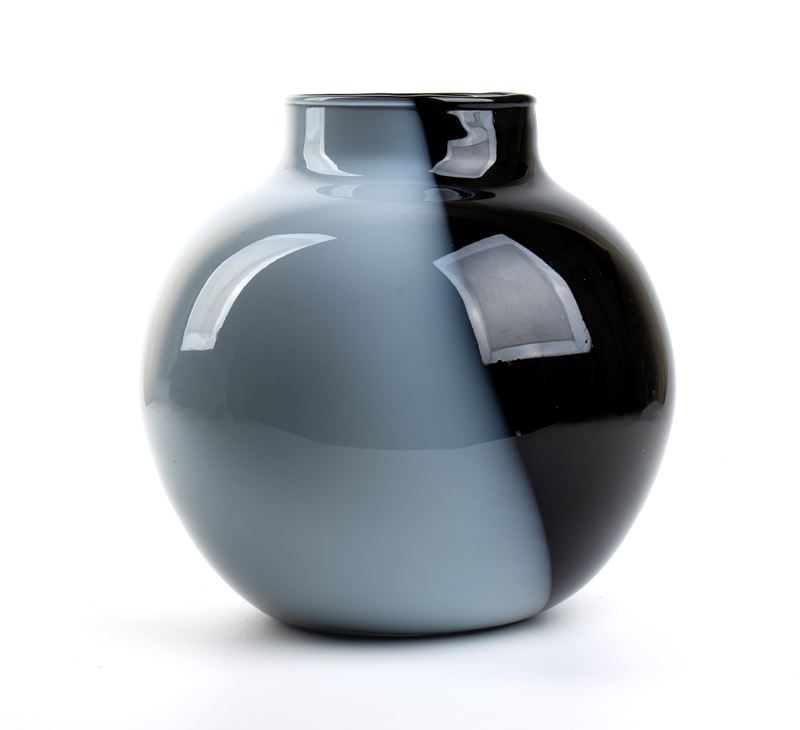 Vaso in vetro di Murano, grigio e nero, altezza 25 cm