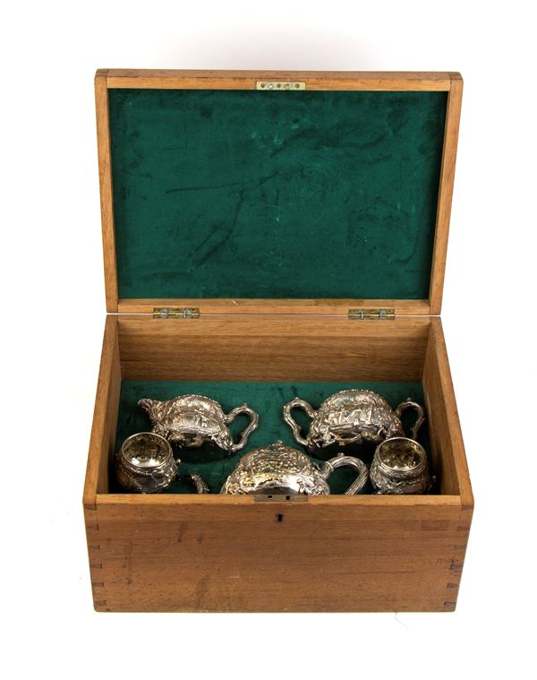 Richard Sibley II,Edward, Edward junior, John &amp; William Barnard - Servizio da tè  e coppia saliere Vittoriane inglese in argento