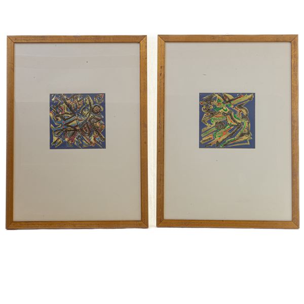 UMBERTO MASTROIANNI - Pair of plates on paper with conceptual geometric subjects