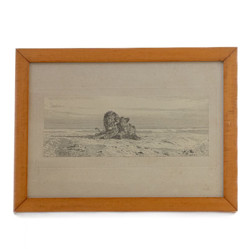 Filippo Palizzi - Nel Deserto,multiplo su Carta