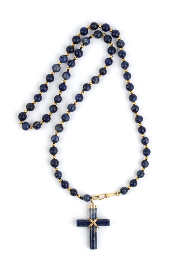 Lapislazzuli, gold, and fabric rosary